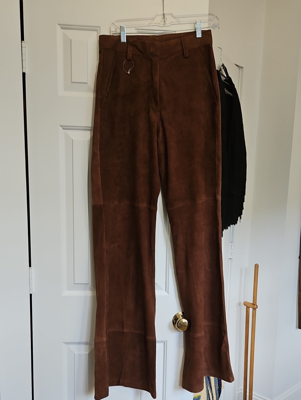 Anthro Brown Suede Women's Pants - Straight Flare Leg Fit